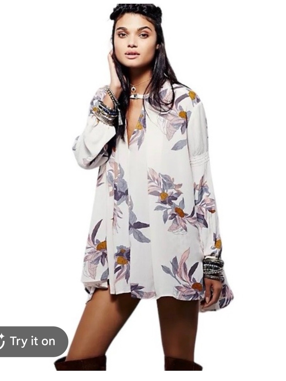 Free People Electric Orchid Swing Tunic Cream L